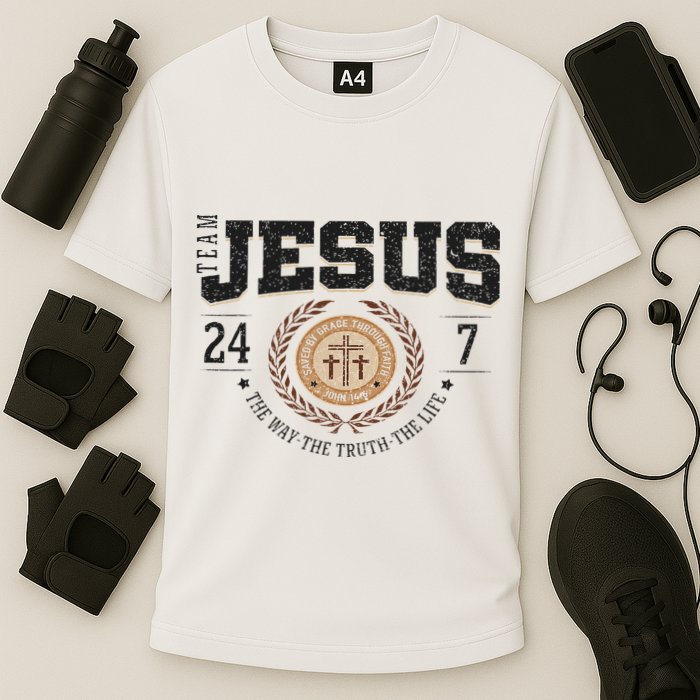 Team Jesus 24 7 The Way The Truth The Life Cooling Performance Crew T-Shirt
