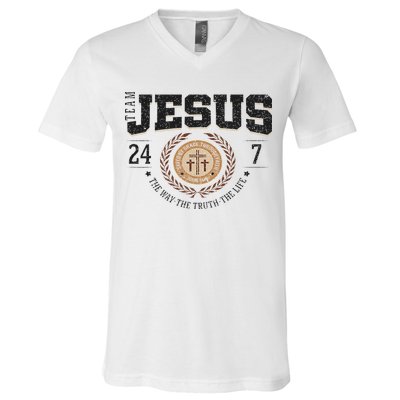 Team Jesus 24 7 The Way The Truth The Life V-Neck T-Shirt