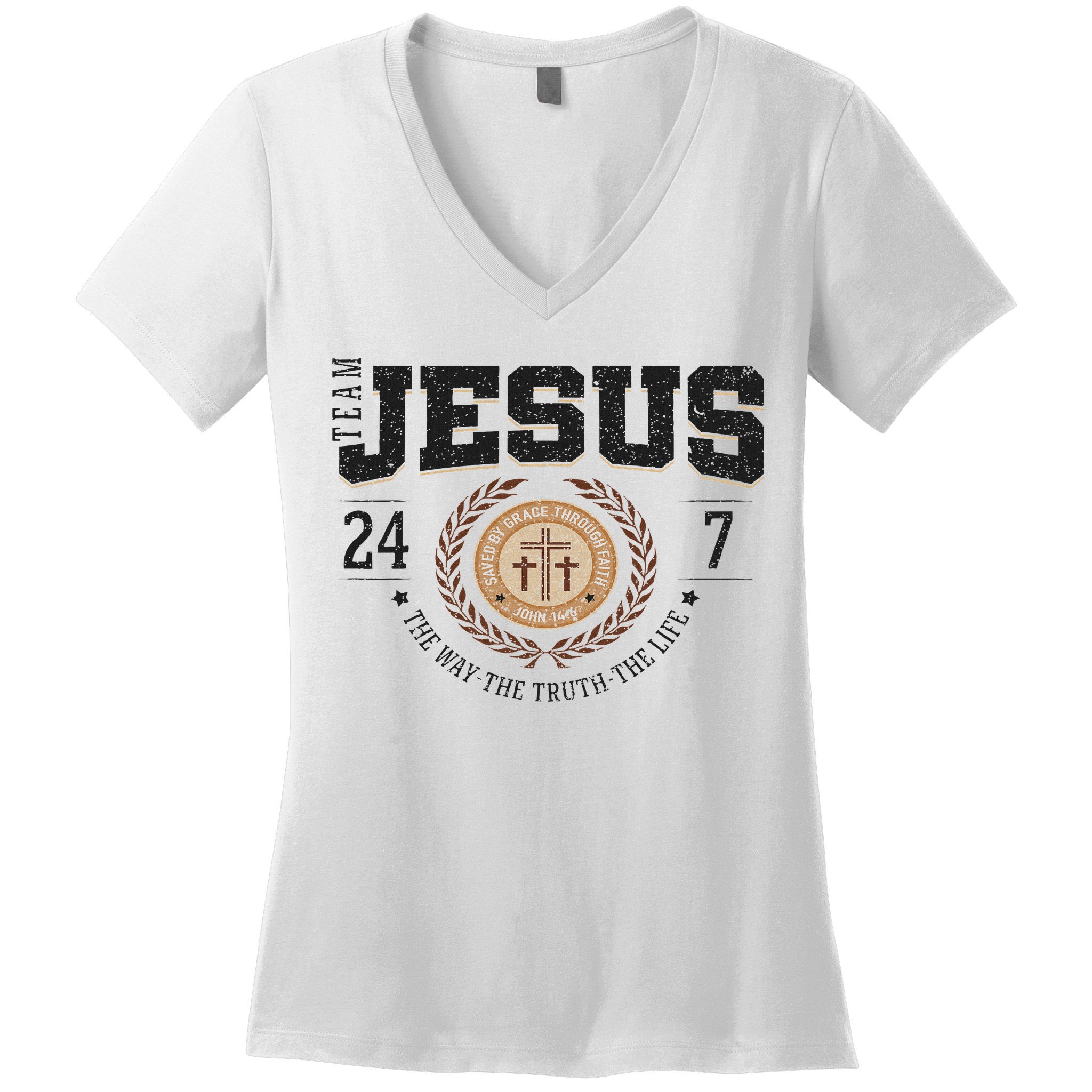 Team Jesus 24 7 The Way The Truth The Life Women's V-Neck T-Shirt