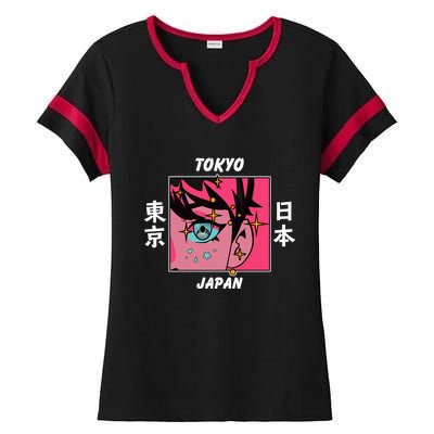 Tokyo Japan Anime Boy Sparkling Eyes Ladies Halftime Notch Neck Tee