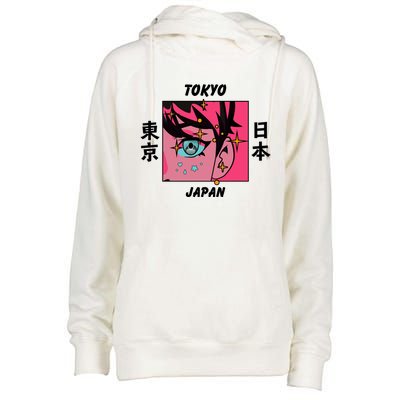 Tokyo Japan Anime Boy Sparkling Eyes Womens Funnel Neck Pullover Hood