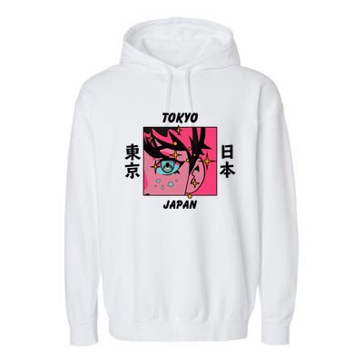 Tokyo Japan Anime Boy Sparkling Eyes Garment-Dyed Fleece Hoodie