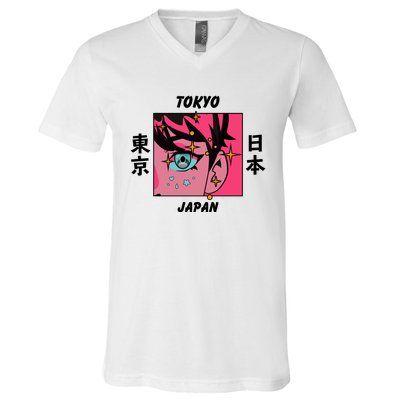 Tokyo Japan Anime Boy Sparkling Eyes V-Neck T-Shirt