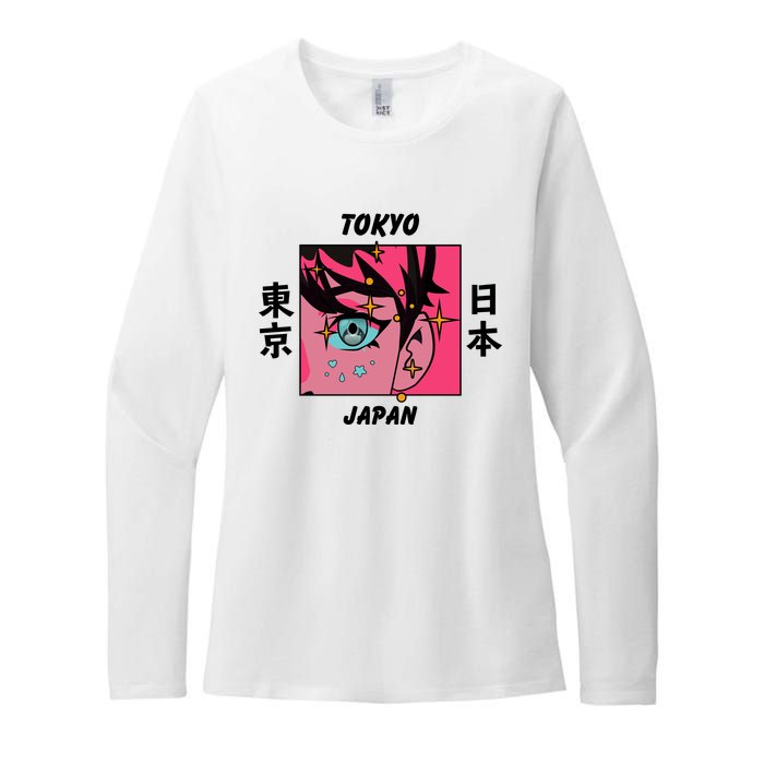 Tokyo Japan Anime Boy Sparkling Eyes Womens CVC Long Sleeve Shirt