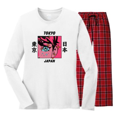 Tokyo Japan Anime Boy Sparkling Eyes Women's Long Sleeve Flannel Pajama Set 