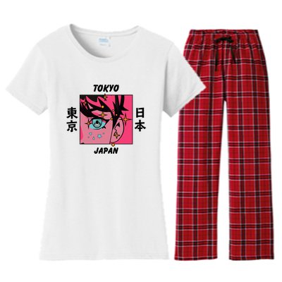 Tokyo Japan Anime Boy Sparkling Eyes Women's Flannel Pajama Set