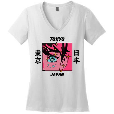 Tokyo Japan Anime Boy Sparkling Eyes Women's V-Neck T-Shirt