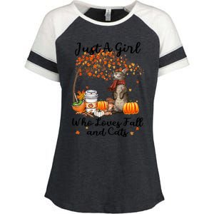 Tu Just A Who Loves Fall And Cat Costume Thanksgiving Cool Gift Enza Ladies Jersey Colorblock Tee