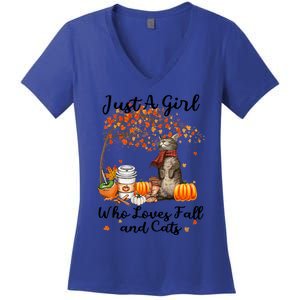 Tu Just A Who Loves Fall And Cat Costume Thanksgiving Cool Gift Women's V-Neck T-Shirt