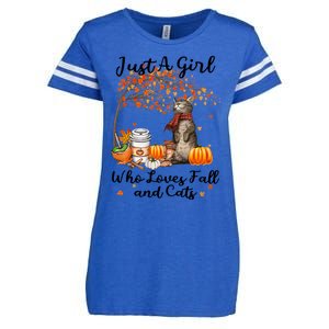 Tu Just A Who Loves Fall And Cat Costume Thanksgiving Cool Gift Enza Ladies Jersey Football T-Shirt