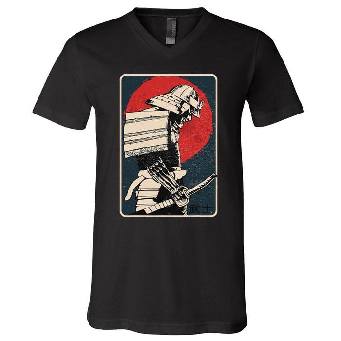 Tokyo Japanese Asia Martial Arts Style Retro Samurai V-Neck T-Shirt