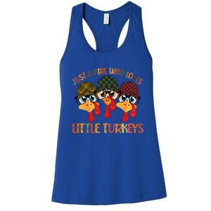 Thanksgiving Just A Girl Who Loves Little Turkey Tartan Cap Funny Gift Women's Racerback Tank