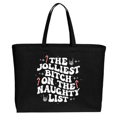 The Jolliest Bitch On The Naughty List gift for Christmas Cotton Canvas Jumbo Tote