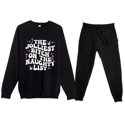 The Jolliest Bitch On The Naughty List Funny Christmas Premium Crewneck Sweatsuit Set