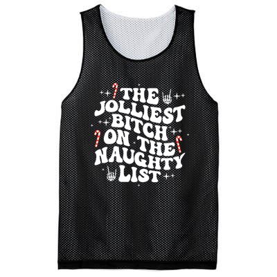 The Jolliest Bitch On The Naughty List Funny Christmas Mesh Reversible Basketball Jersey Tank