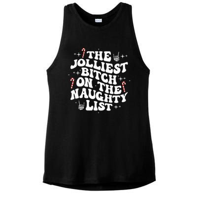 The Jolliest Bitch On The Naughty List Funny Christmas Ladies PosiCharge Tri-Blend Wicking Tank