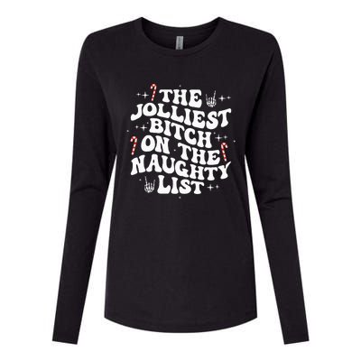 The Jolliest Bitch On The Naughty List Funny Christmas Womens Cotton Relaxed Long Sleeve T-Shirt