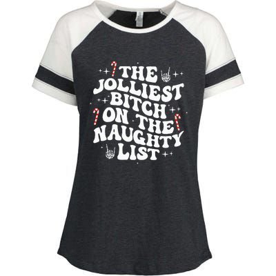 The Jolliest Bitch On The Naughty List Funny Christmas Enza Ladies Jersey Colorblock Tee