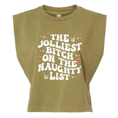 The Jolliest Bitch On The Naughty List Funny Christmas Garment-Dyed Women's Muscle Tee