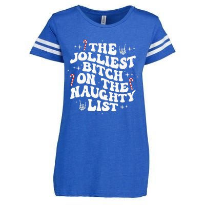 The Jolliest Bitch On The Naughty List Funny Christmas Enza Ladies Jersey Football T-Shirt