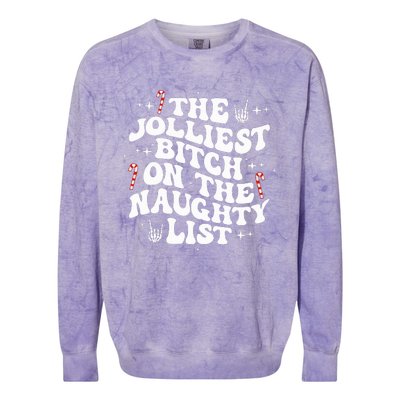 The Jolliest Bitch On The Naughty List Funny Christmas Colorblast Crewneck Sweatshirt