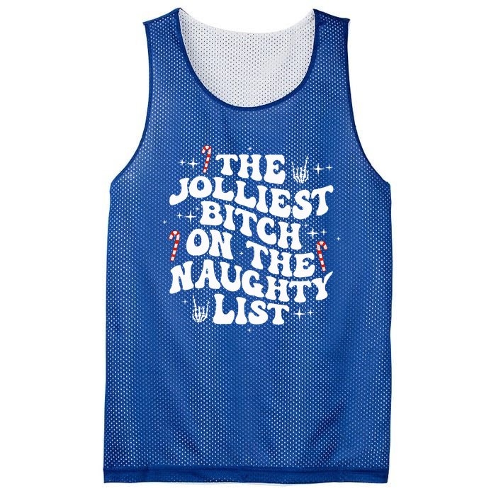 The Jolliest Bitch On The Naughty List Funny Christmas Mesh Reversible Basketball Jersey Tank