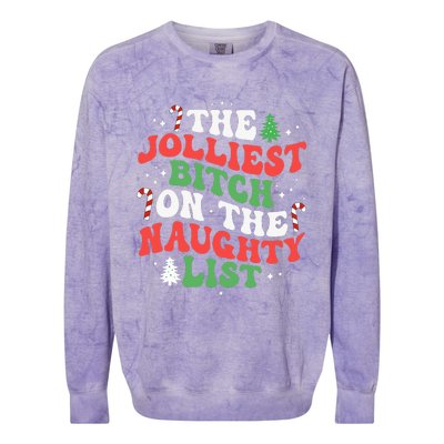 The Jolliest Bitch On The Naughty List Funny Christmas Colorblast Crewneck Sweatshirt