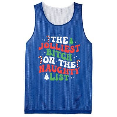 The Jolliest Bitch On The Naughty List Funny Christmas Mesh Reversible Basketball Jersey Tank