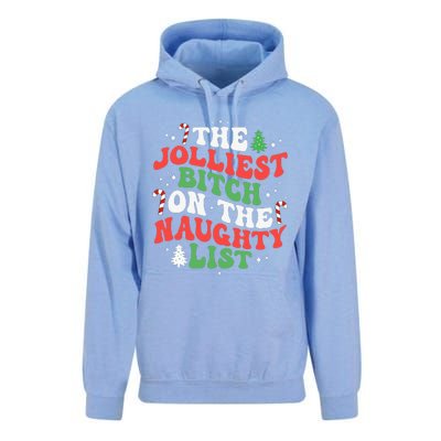 The Jolliest Bitch On The Naughty List Funny Christmas Unisex Surf Hoodie