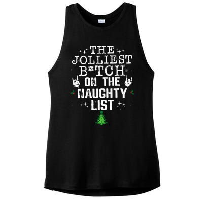 The Jolliest Bitch On The Naughty List Funny Christmas  Ladies PosiCharge Tri-Blend Wicking Tank