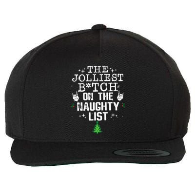 The Jolliest Bitch On The Naughty List Funny Christmas  Wool Snapback Cap