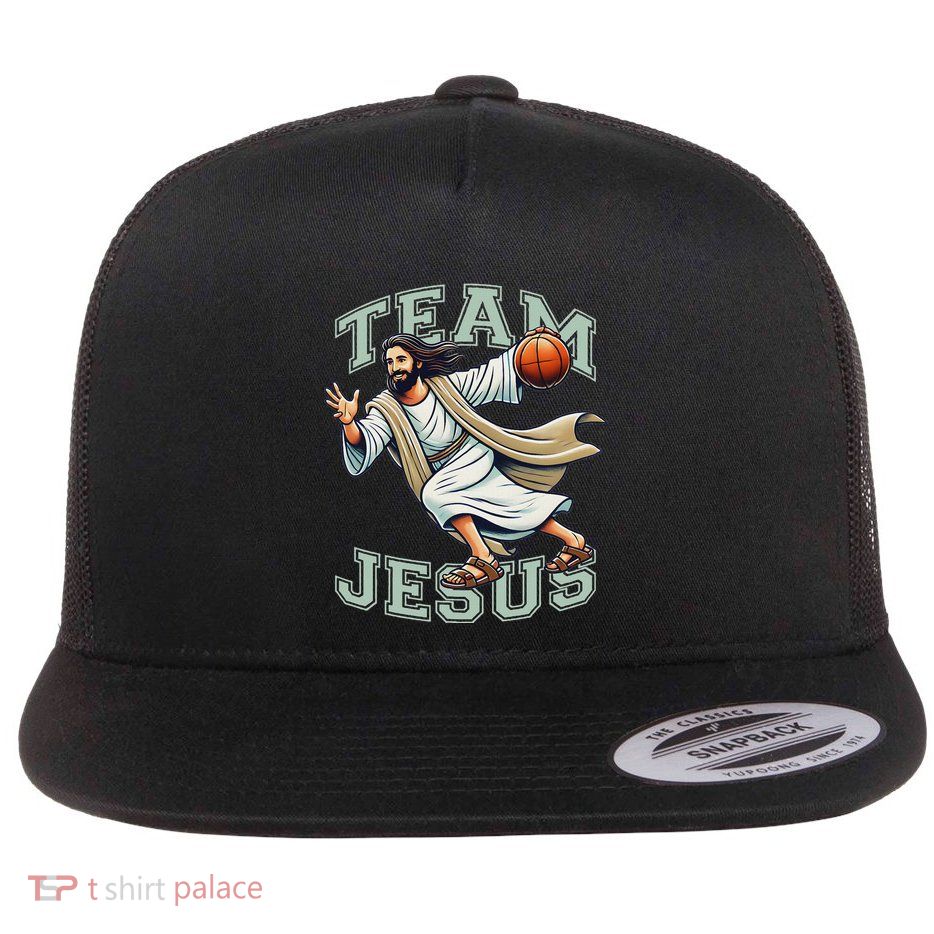Team Jesus Basketball Christ Playing Flat Bill Trucker Hat