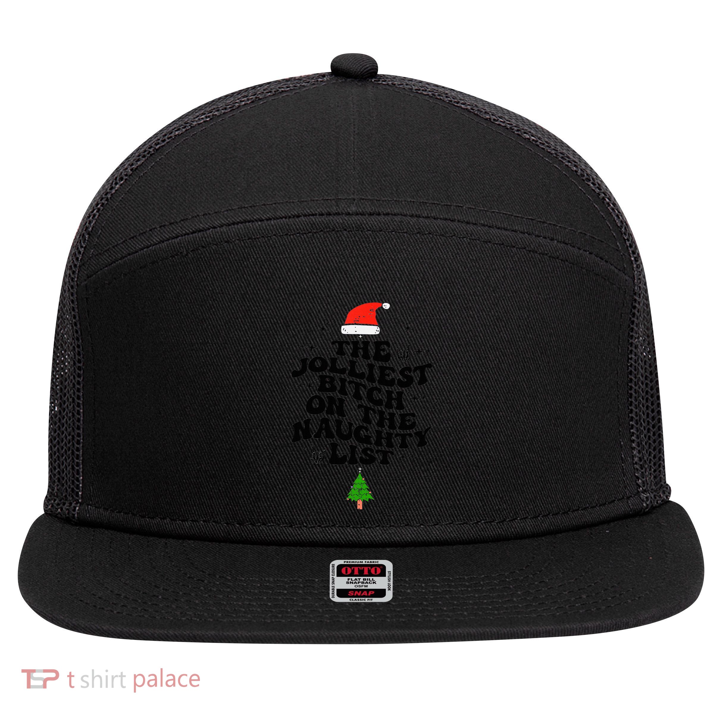 The Jolliest Bitch On The Naughty List Funny Christmas  7 Panel Mesh Trucker Snapback Hat