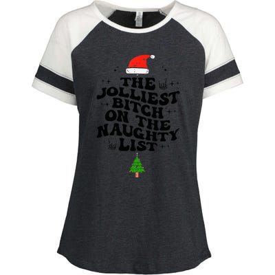 The Jolliest Bitch On The Naughty List Funny Christmas  Enza Ladies Jersey Colorblock Tee