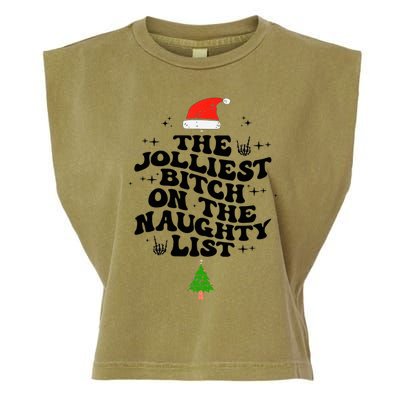 The Jolliest Bitch On The Naughty List Funny Christmas  Garment-Dyed Women's Muscle Tee