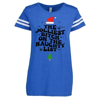 The Jolliest Bitch On The Naughty List Funny Christmas  Enza Ladies Jersey Football T-Shirt