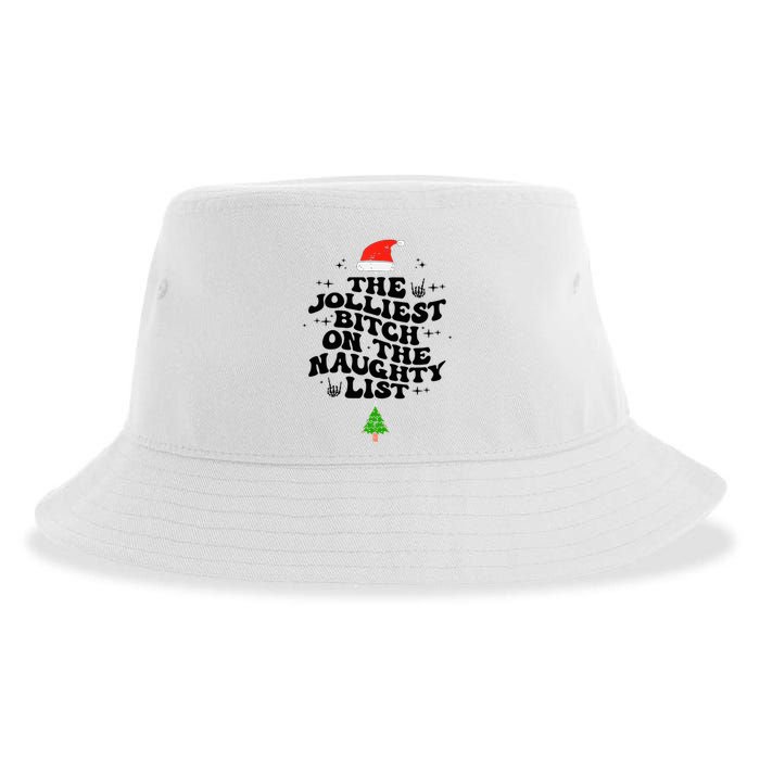 The Jolliest Bitch On The Naughty List Funny Christmas  Sustainable Bucket Hat