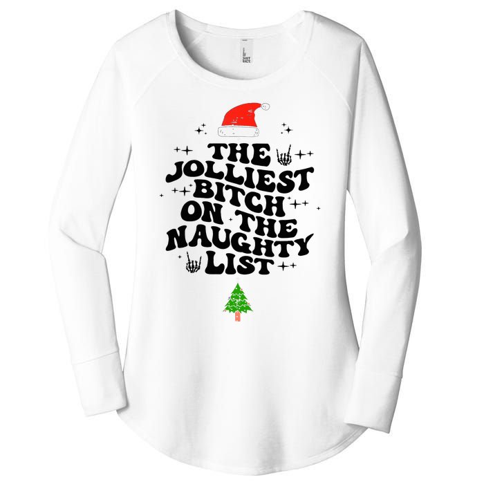 The Jolliest Bitch On The Naughty List Funny Christmas  Women's Perfect Tri Tunic Long Sleeve Shirt