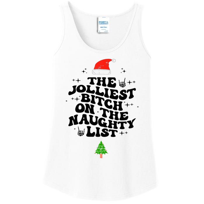 The Jolliest Bitch On The Naughty List Funny Christmas  Ladies Essential Tank