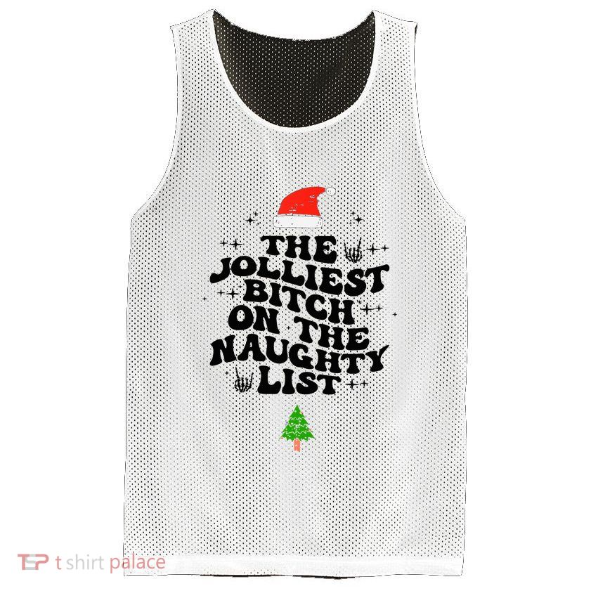 The Jolliest Bitch On The Naughty List Funny Christmas  Mesh Reversible Basketball Jersey Tank