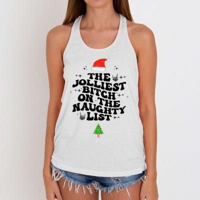 The Jolliest Bitch On The Naughty List Funny Christmas  Women's Knotted Racerback Tank