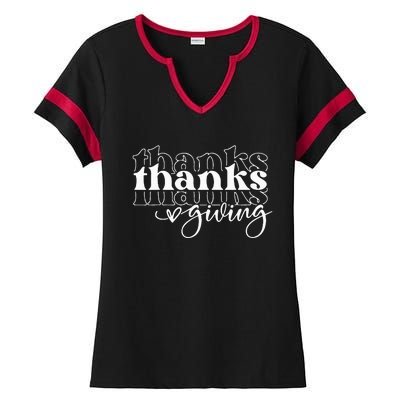 Thanksgiving Joyful Celebration Ladies Halftime Notch Neck Tee