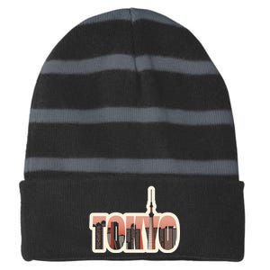 Tokyo Japan City Skyline Striped Beanie with Solid Band