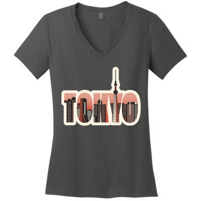 Tokyo Japan City Skyline Women's V-Neck T-Shirt