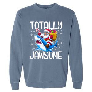 Totally Jawsome Christmas Shark Santa Hat Lights Snowflakes Gift Garment-Dyed Sweatshirt