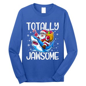 Totally Jawsome Christmas Shark Santa Hat Lights Snowflakes Gift Long Sleeve Shirt