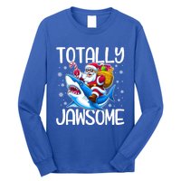 Totally Jawsome Christmas Shark Santa Hat Lights Snowflakes Gift Long Sleeve Shirt