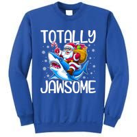 Totally Jawsome Christmas Shark Santa Hat Lights Snowflakes Gift Sweatshirt