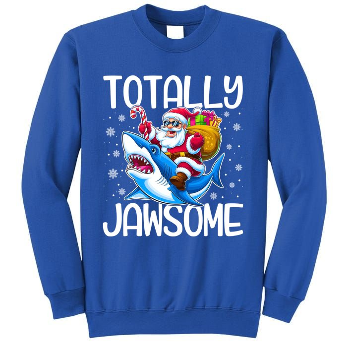 Totally Jawsome Christmas Shark Santa Hat Lights Snowflakes Gift Sweatshirt