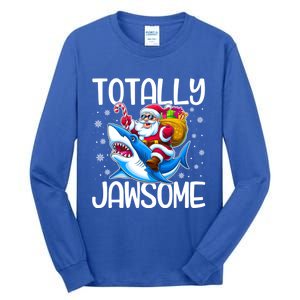 Totally Jawsome Christmas Shark Santa Hat Lights Snowflakes Gift Tall Long Sleeve T-Shirt